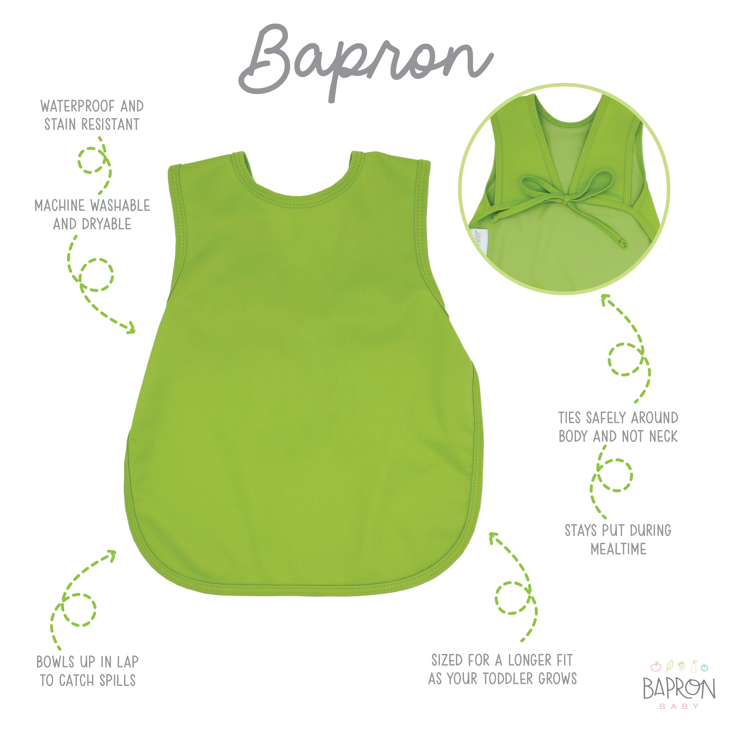 BapronBaby Ribbit Bapron closeup waterproof layer highlights durable, scrub-friendly fabric.