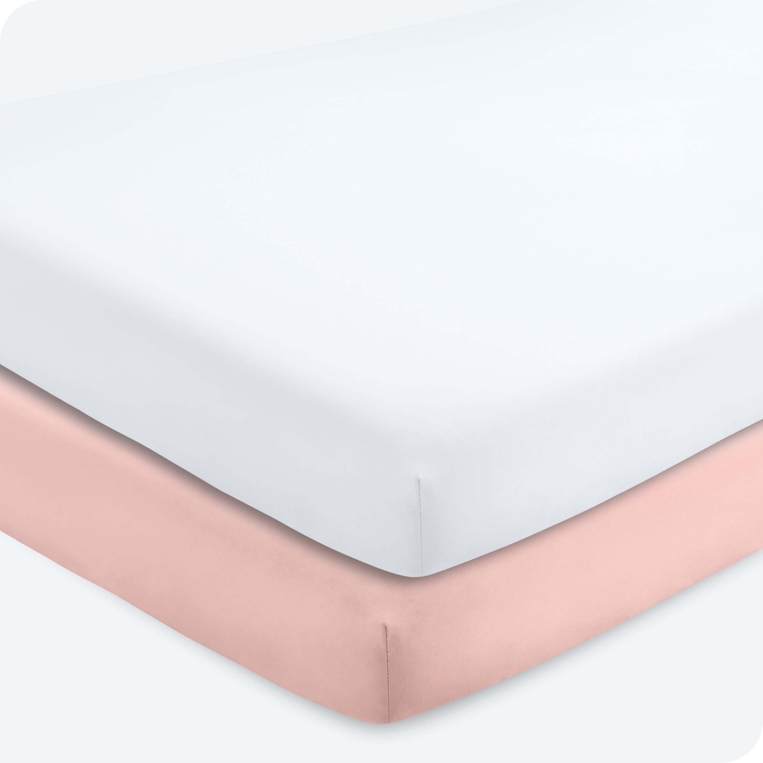 Bare Home 2-pack crib sheets front view in pink-slipper and white for coordinated nursery.