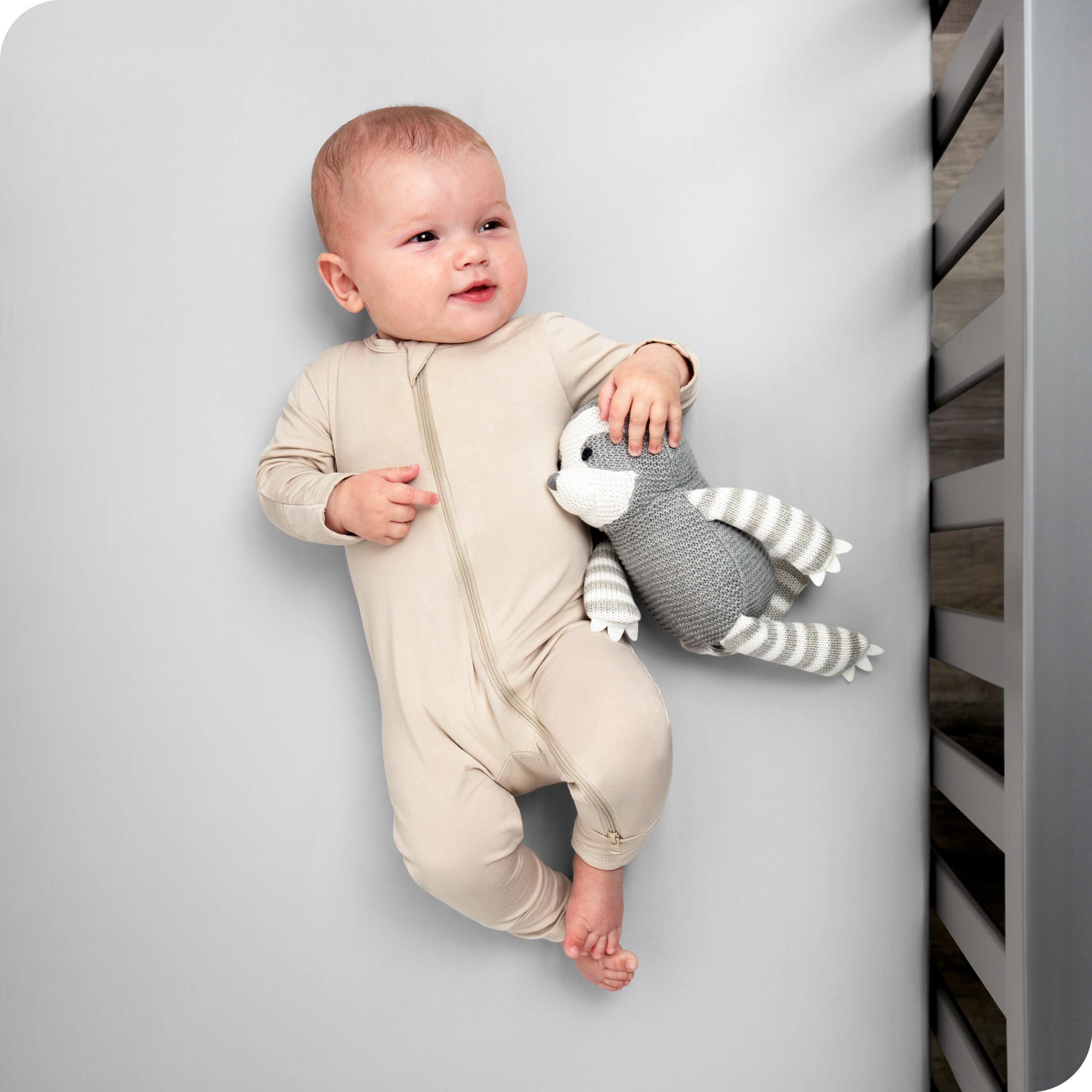 Bare Home closeup of cloud-grey crib sheet microfiber texture promoting breathable comfort