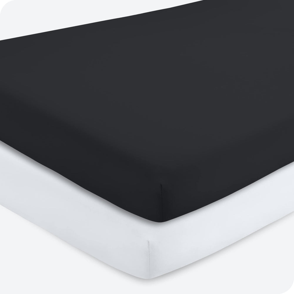 Bare Home breathable crib sheets on baby's bed showcase airy feel and thermal comfort.