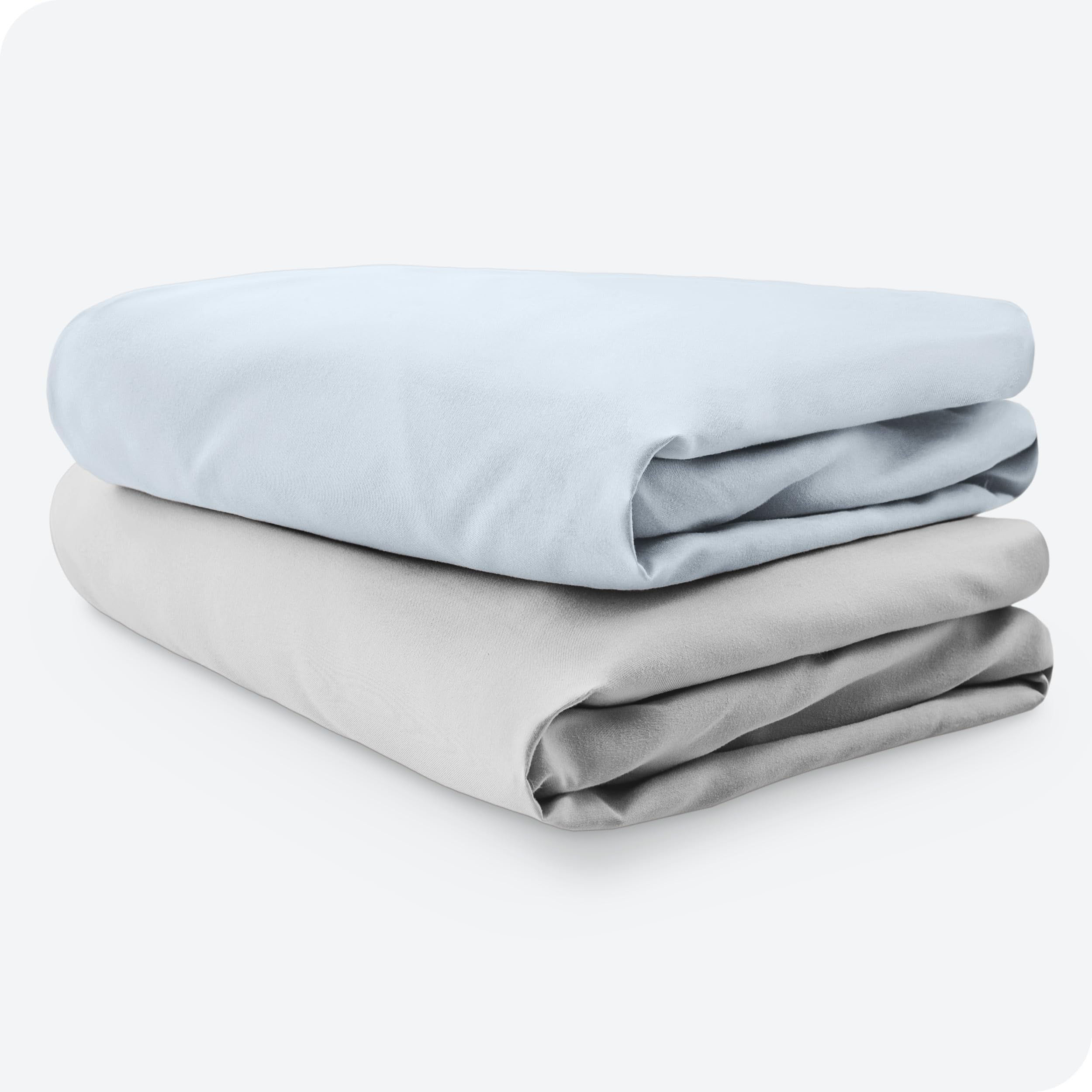 Bare Home two-pack crib sheets in sky blue and cloud grey.