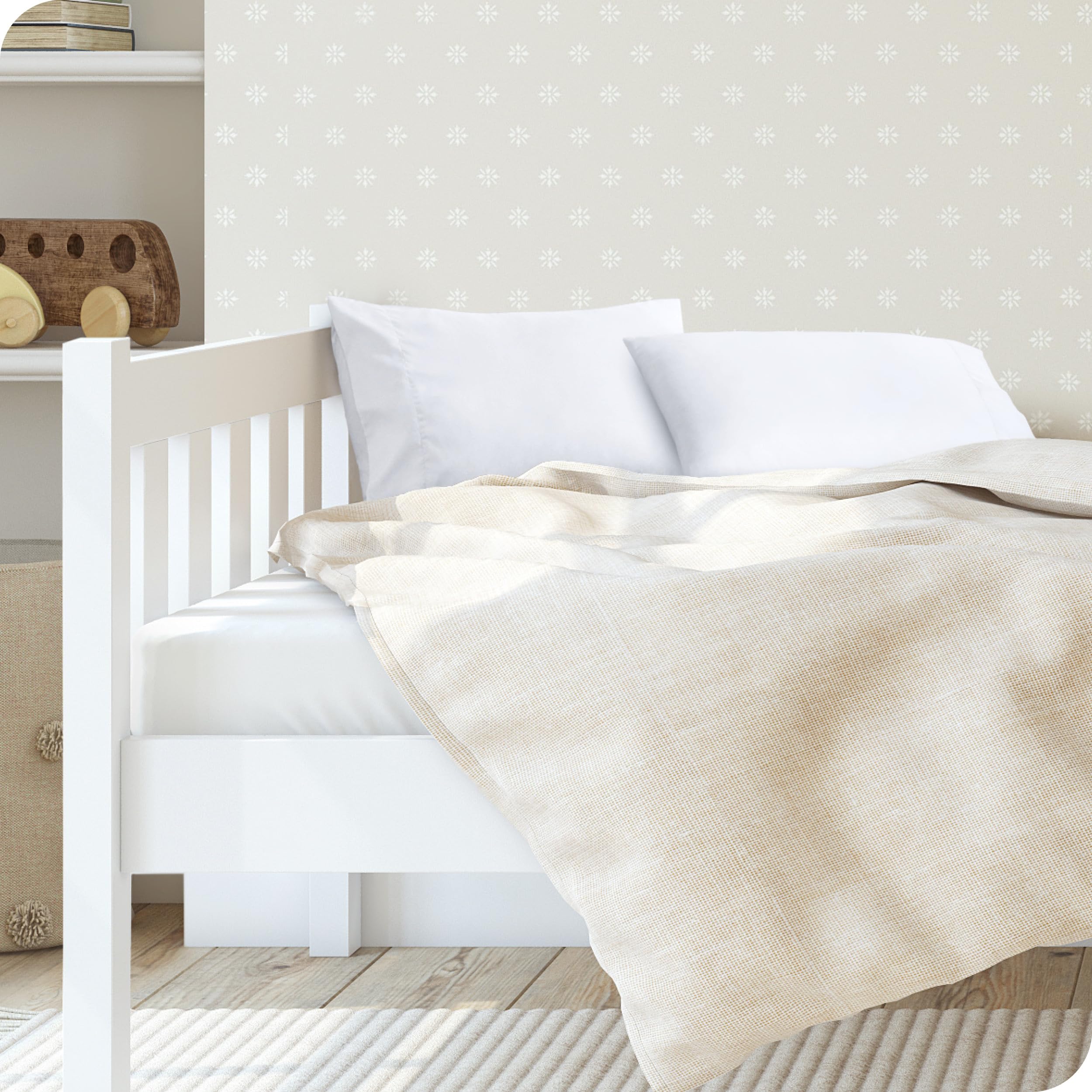 Bare Home toddler pillowcase closeup shows double-brushed fabric for lasting softness.