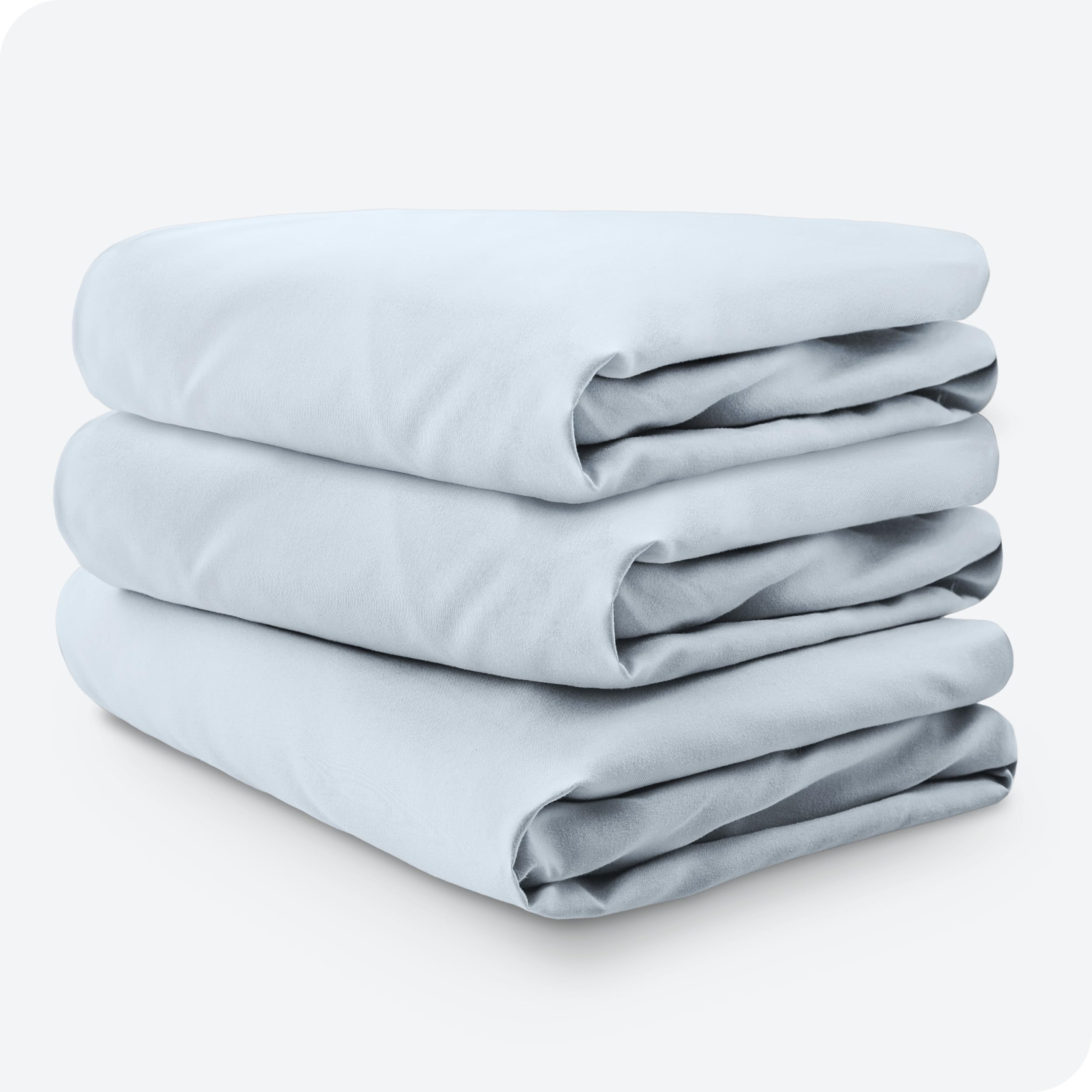 Bare Home sky-blue crib sheet on standard crib mattress ready for bedtime.
