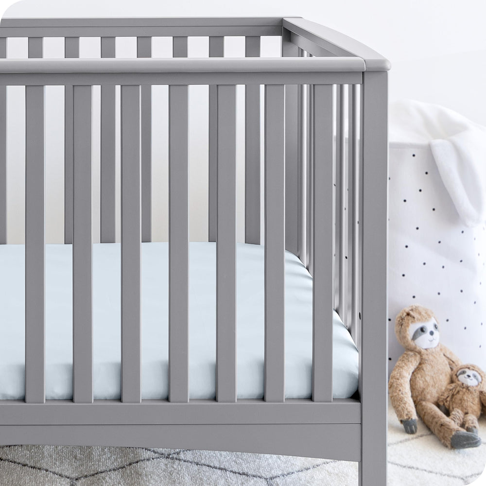 Bare Home 3-pack crib sheets packaging for easy gifting and storage.
