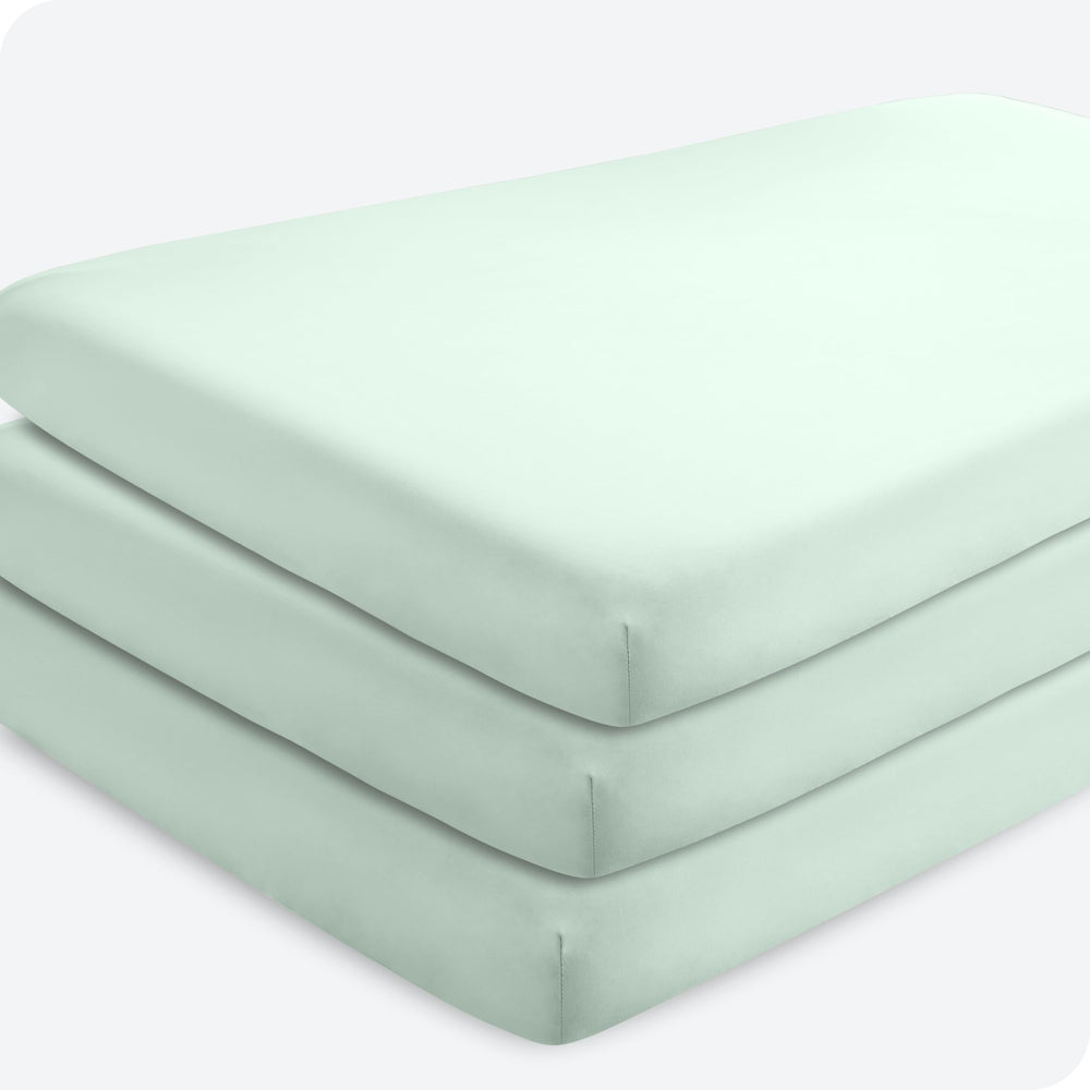Bare Home Spring Mint crib sheet close-up showing ultra-soft microfiber texture for baby sleep comfort.
