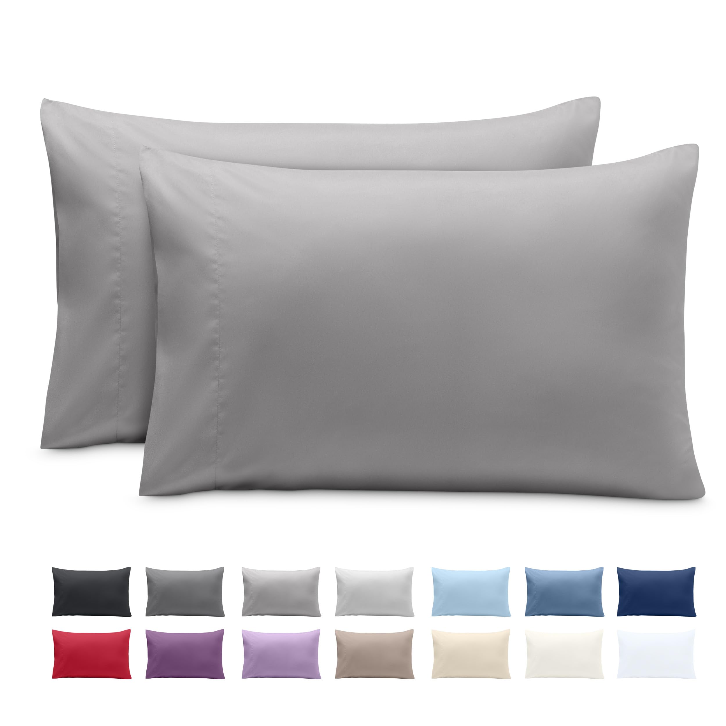 Bare Home toddler pillowcase 2-pack light grey front view for cozy sleep