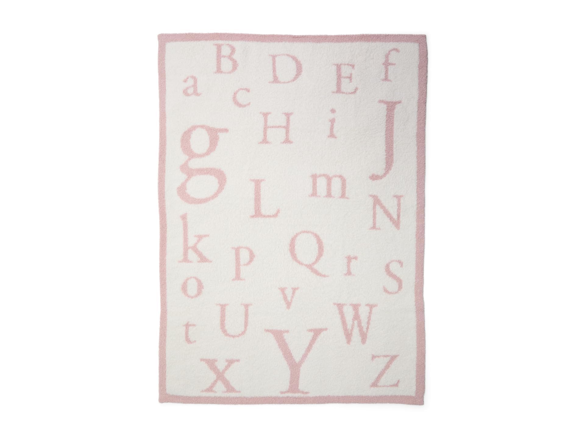 Barefoot Dreams CozyChic ABC Blanket colorway in dusty rose and cream, ideal as baby decor.