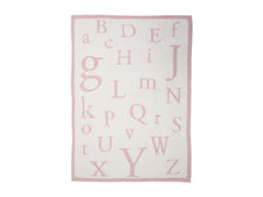 Barefoot Dreams CozyChic ABC Blanket colorway in dusty rose and cream, ideal as baby decor.