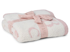 Barefoot Dreams CozyChic ABC Blanket front view in dusty rose and cream for cozy learning.