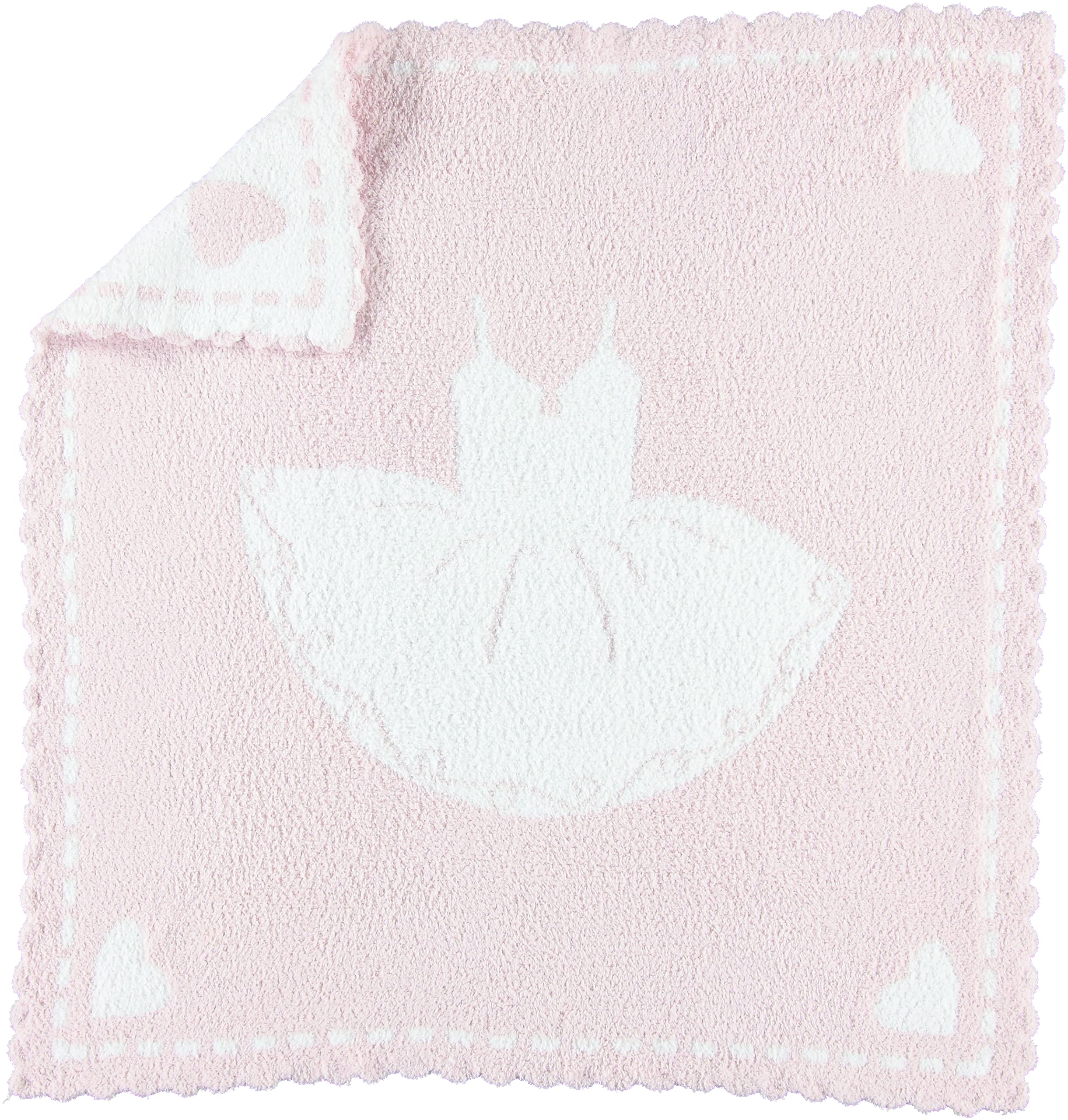 Barefoot Dreams CozyChic scalloped blanket pink tutu flat lay for cozy baby cuddles.