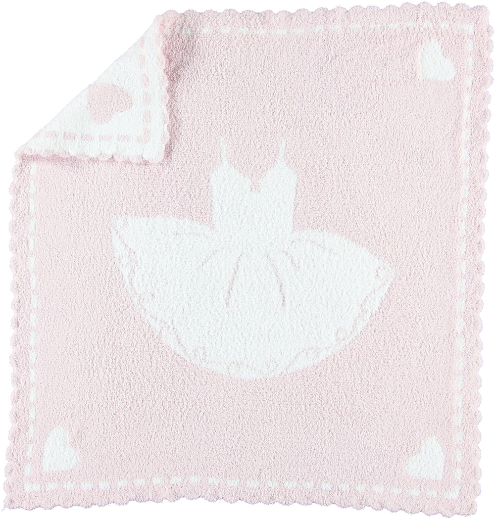 Barefoot Dreams CozyChic scalloped blanket pink tutu flat lay for cozy baby cuddles.