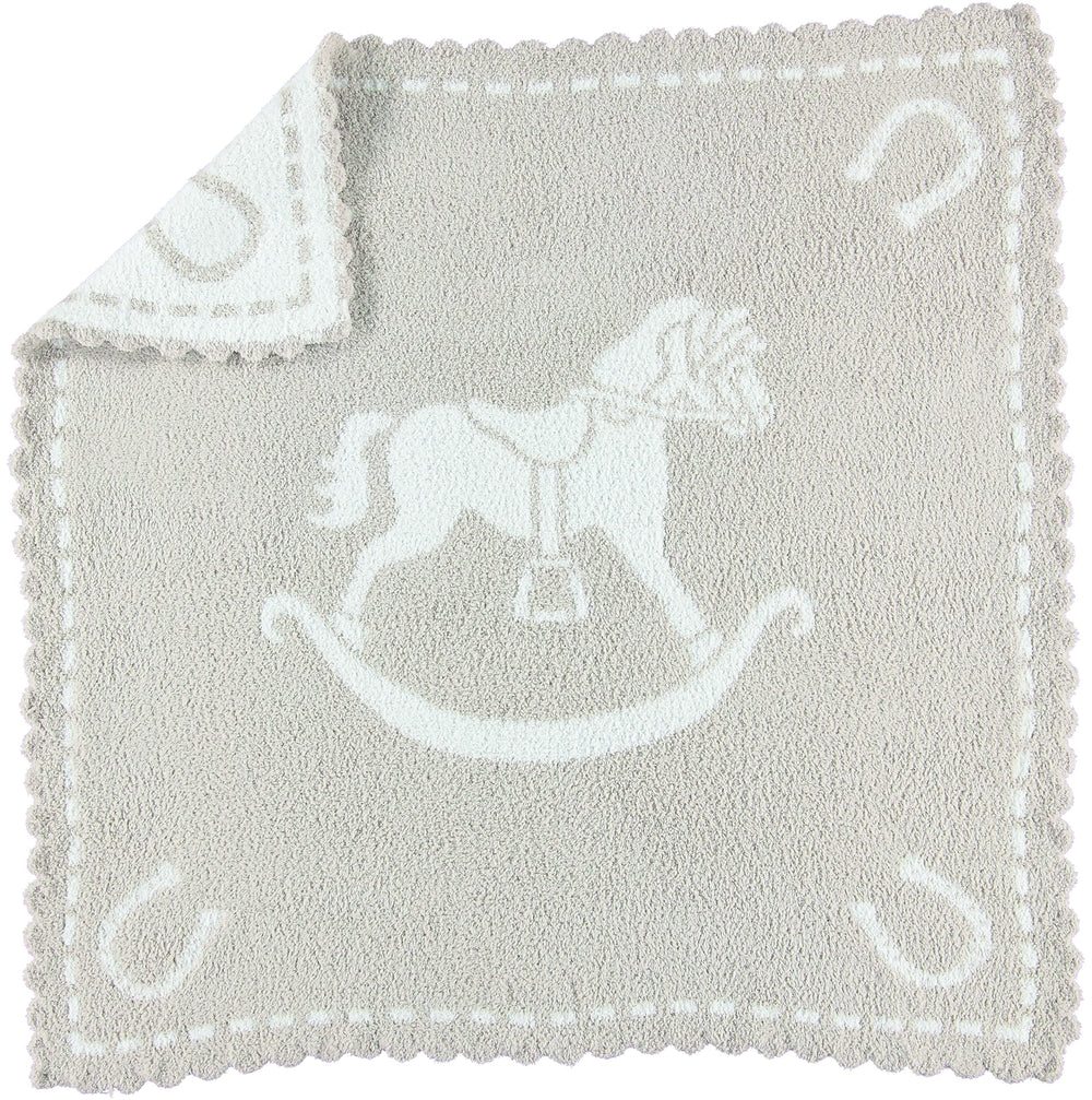 Barefoot Dreams CozyChic scalloped blanket in stone with soft warmth for cuddle time.