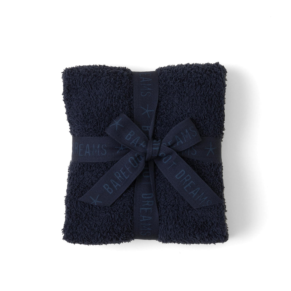 Barefoot Dreams CozyChic Stroller Blanket Indigo folded for cozy warmth on chilly strolls.