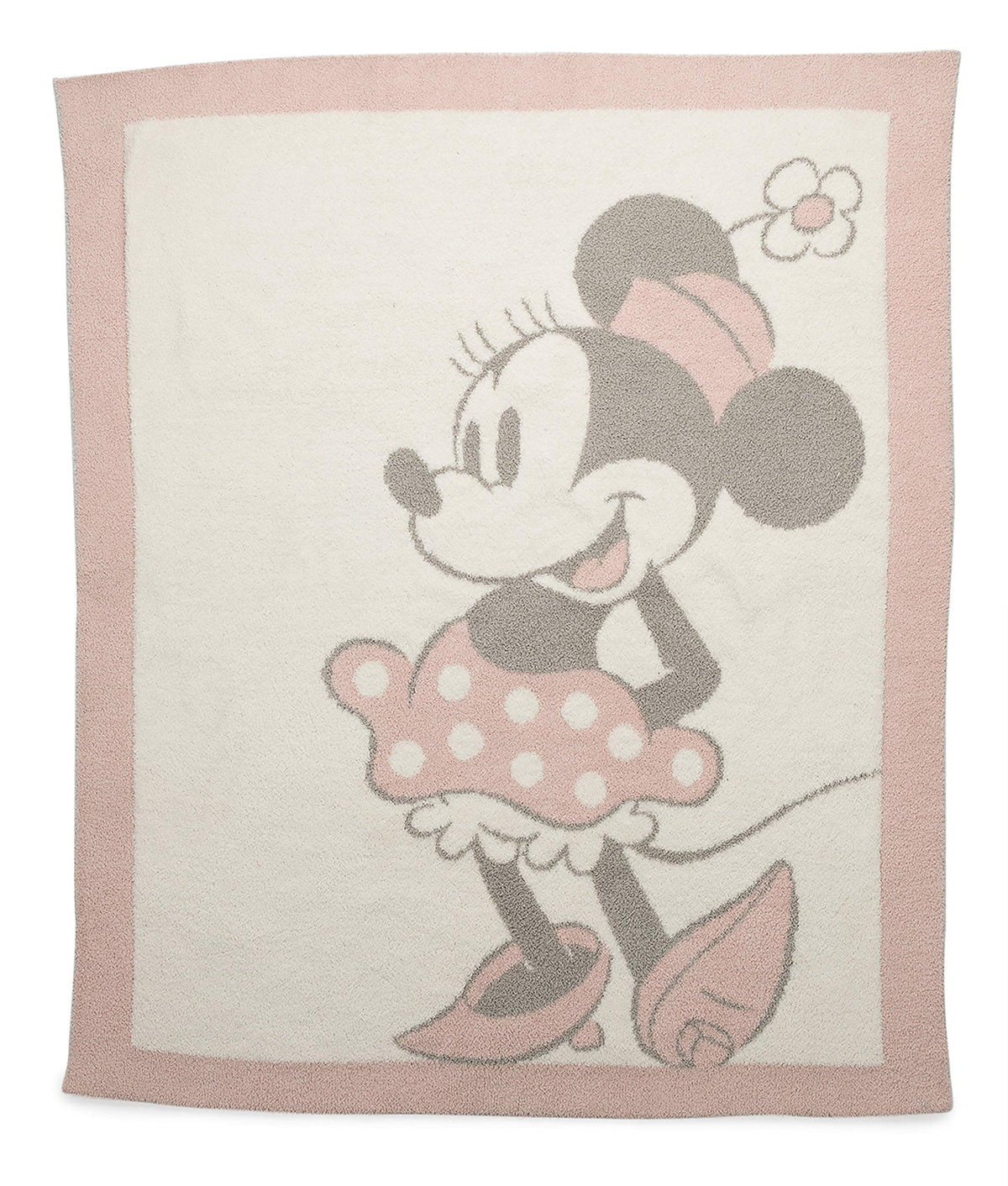 Barefoot Dreams CozyChic vintage Minnie pattern blanket for timeless baby cuddles.