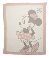 Barefoot Dreams CozyChic vintage Minnie pattern blanket for timeless baby cuddles.