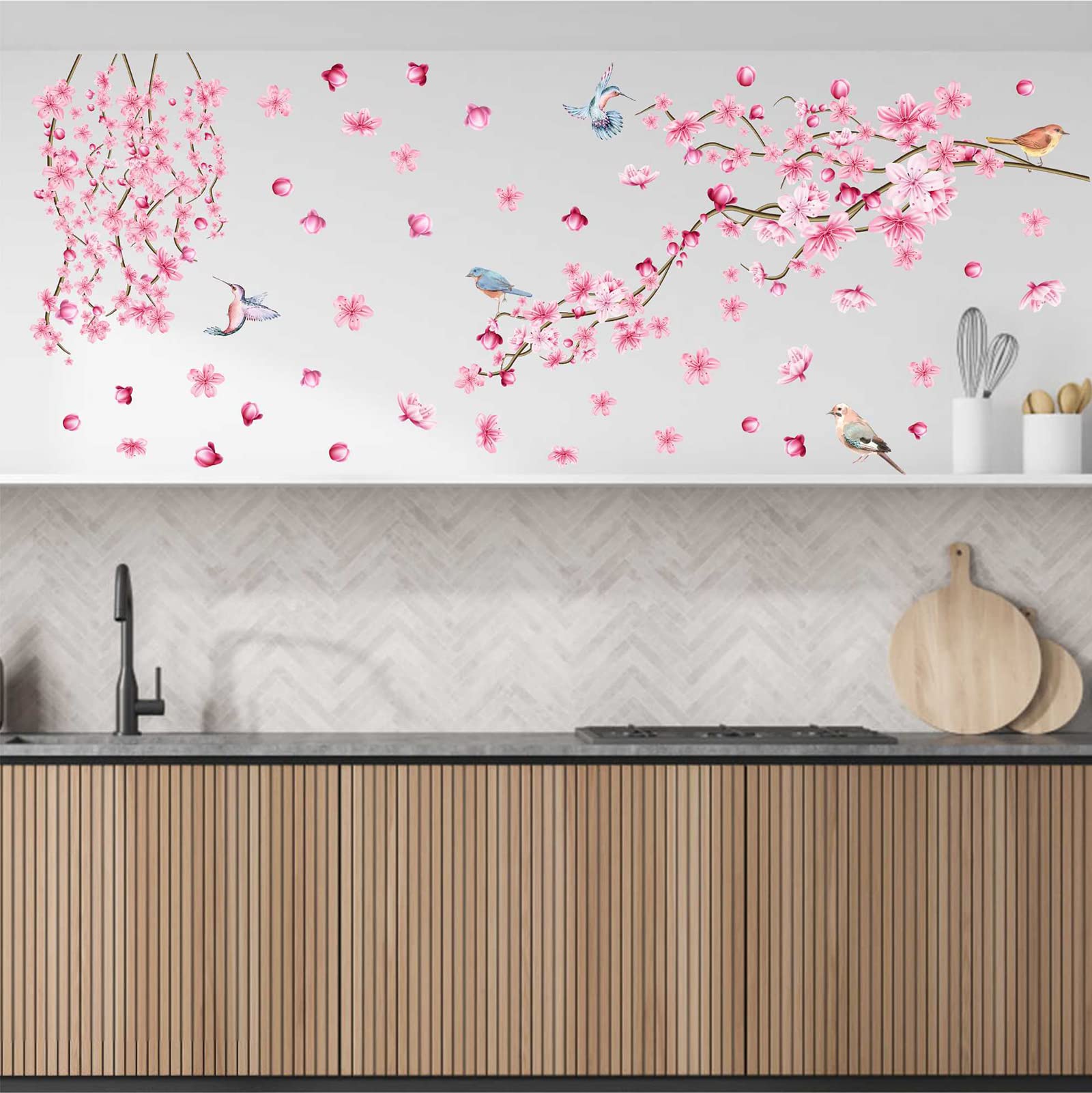 Barri Design baby room cherry tree wall decal brightens small spaces.