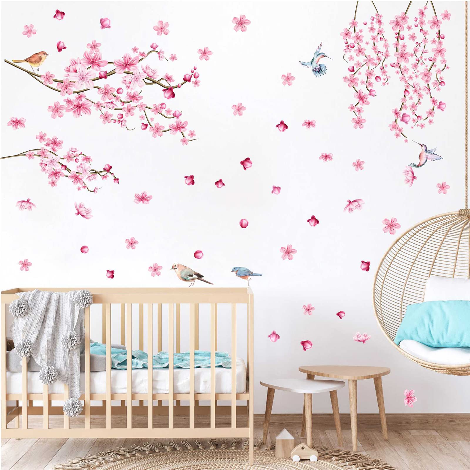 Barri Design bird and branch wall sticker provides playful focal point.