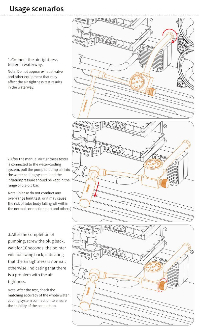 Barrow Manual Air Tightness Tester schematic graphic illustrating operation