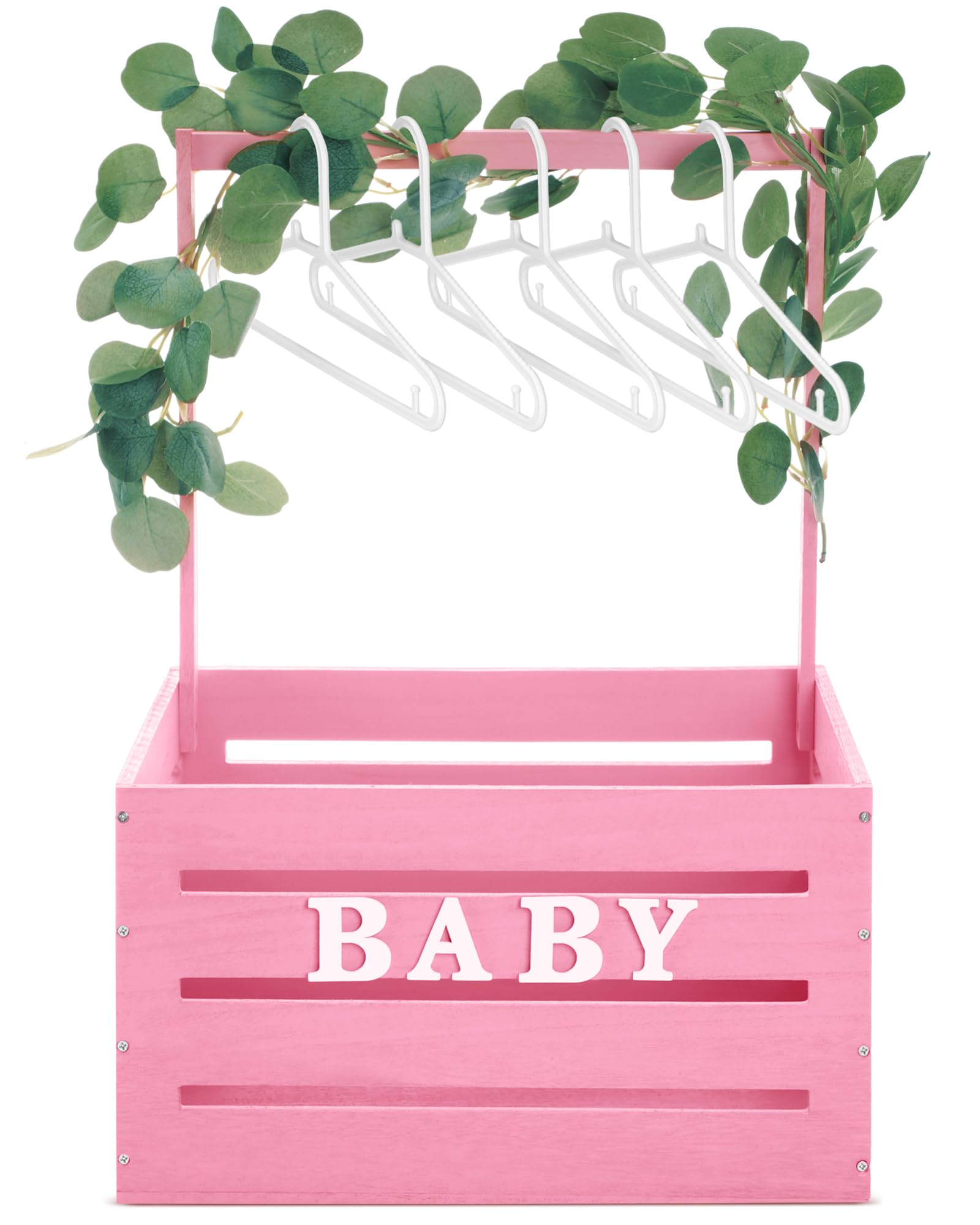 Barydat wooden baby shower crate in pink offers versatile nursery decor and storage.