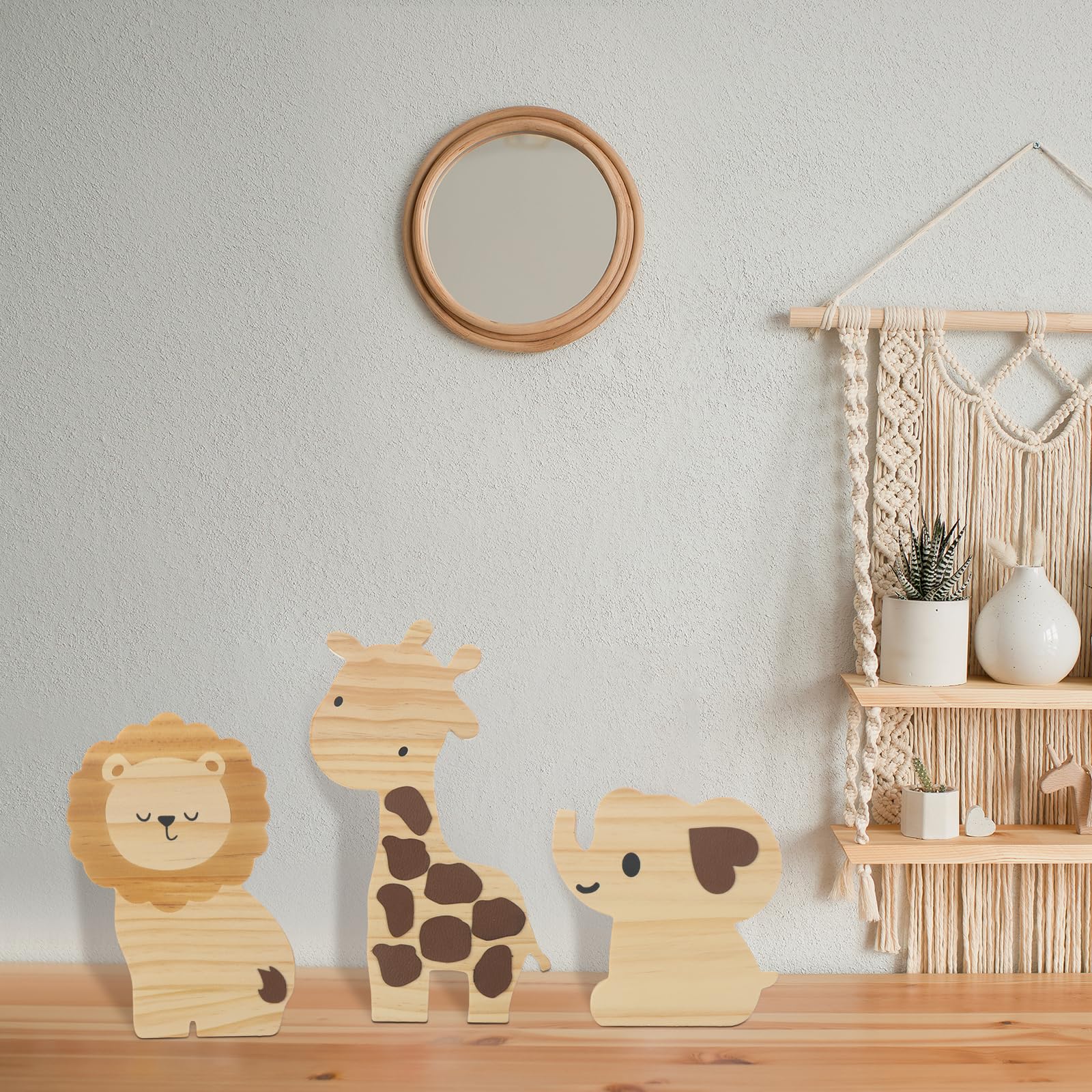 Barydat wood safari nursery decor – ideal baby shower centerpiece on a shelf