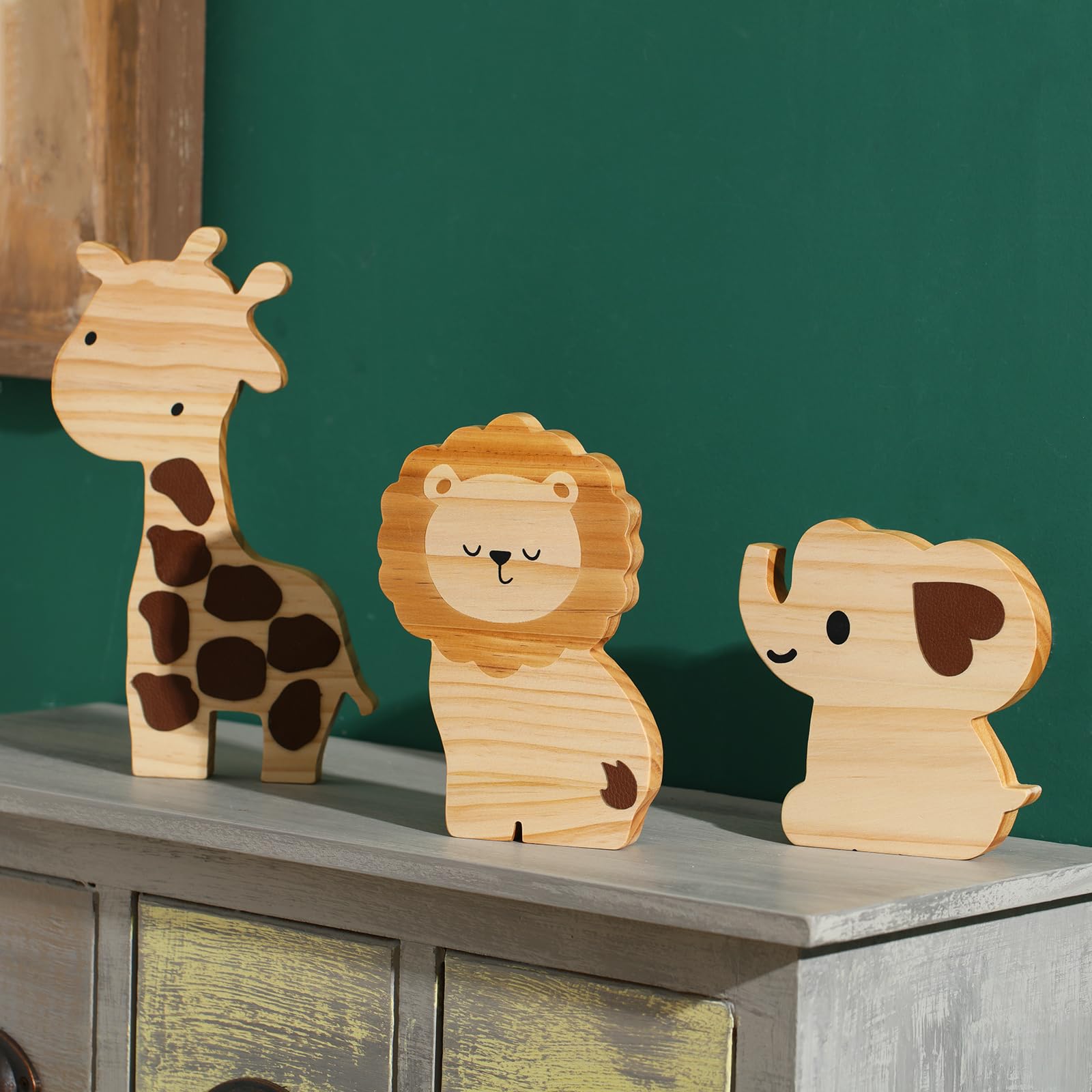 Barydat wooden safari figures – trio creates whimsical playroom centerpiece