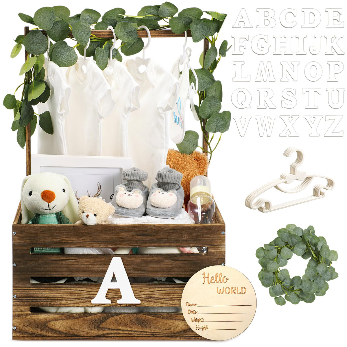 Barydat wooden baby shower crate with handle for versatile storage and décor
