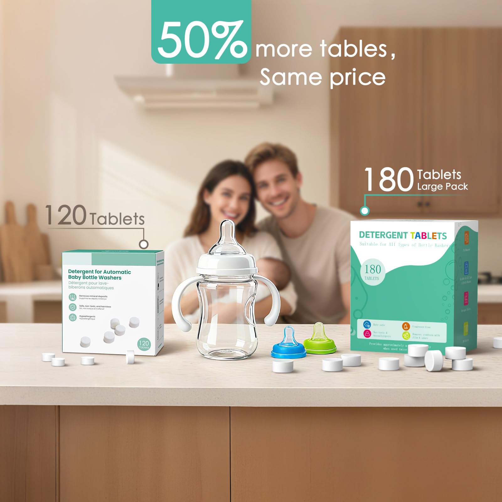 Basece-180pcs-baby-bottle-tablet-pack promoting long-lasting supply and strong cleaning power