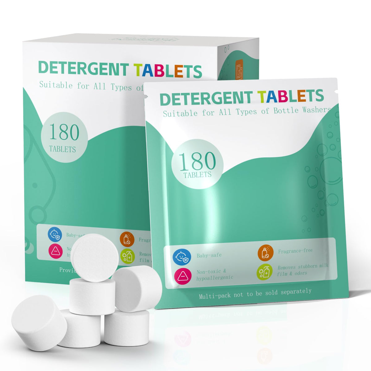 Basece baby-bottle-washer-tablets packaging showing easy, safe bottle cleaning solution