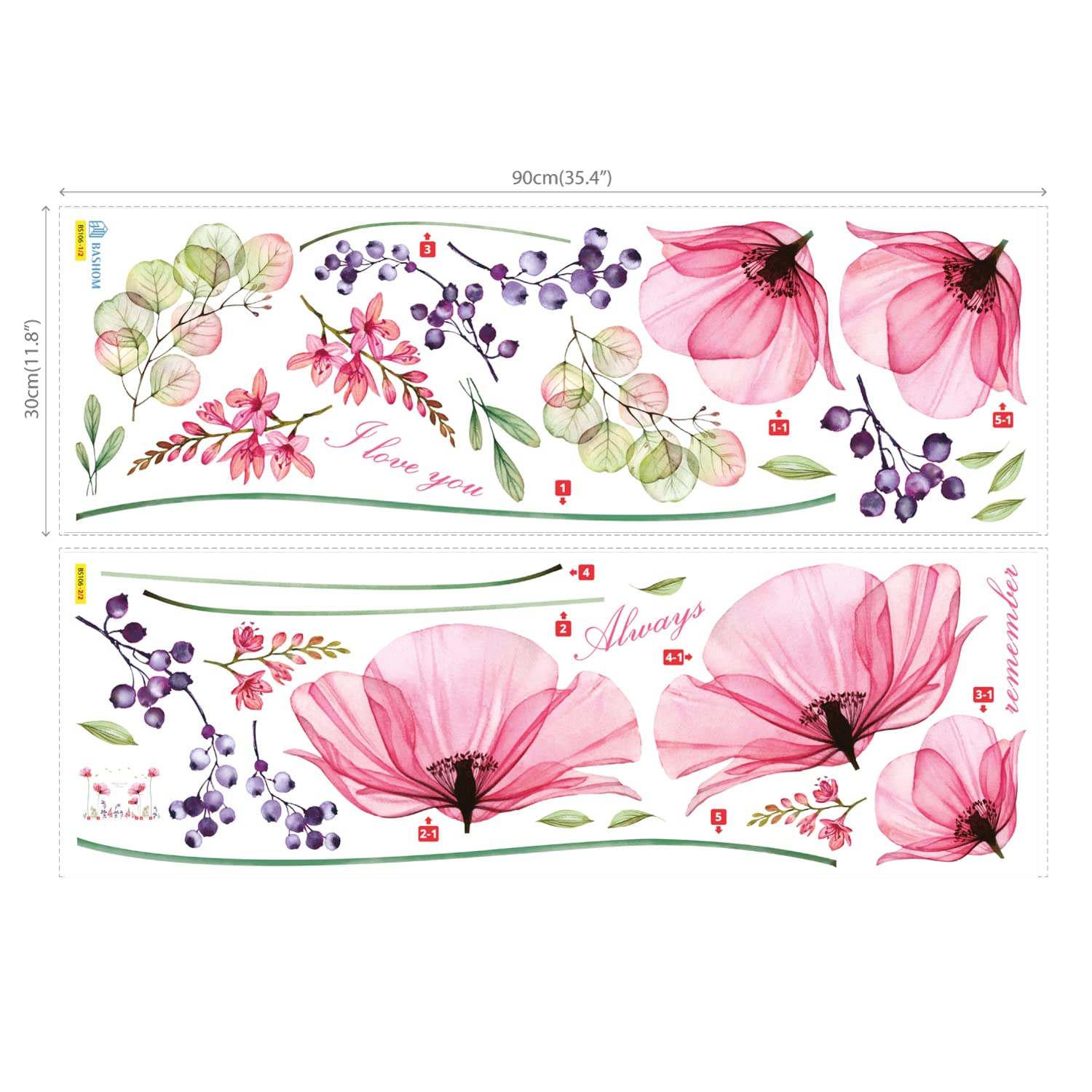 BASHOM Decowall SG2-106 closeup pink flower details