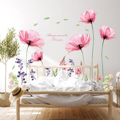 BASHOM Decowall SG2-106 pink flower mural brightens a living room wall
