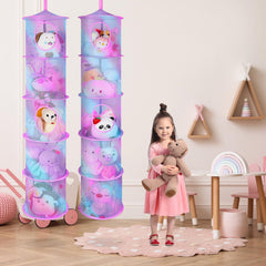 Basumee blue and purple plush storage enhances kids' room with colorful organization