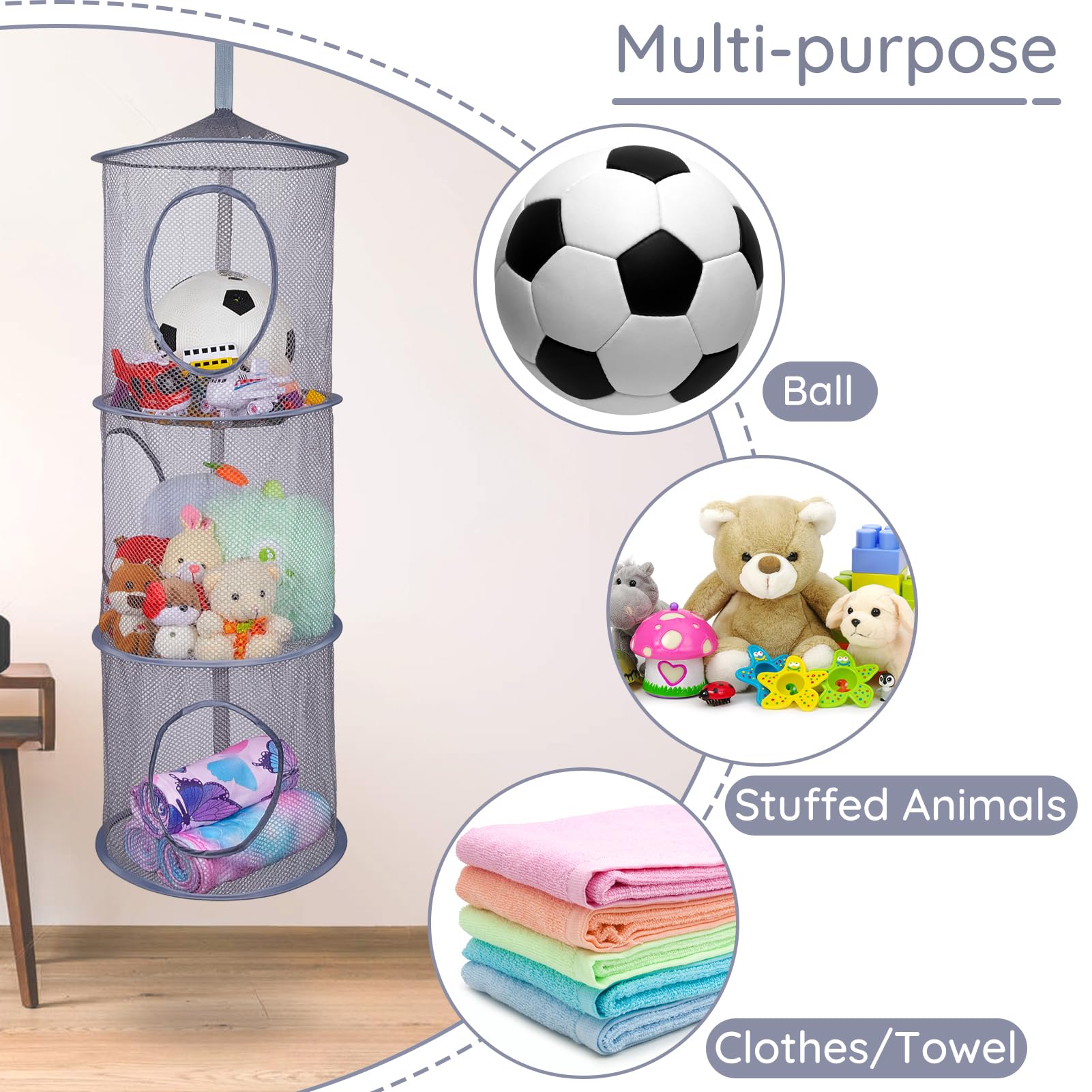 Basumee 4- or 5-tier options maximize toy organization with clear mesh visibility.