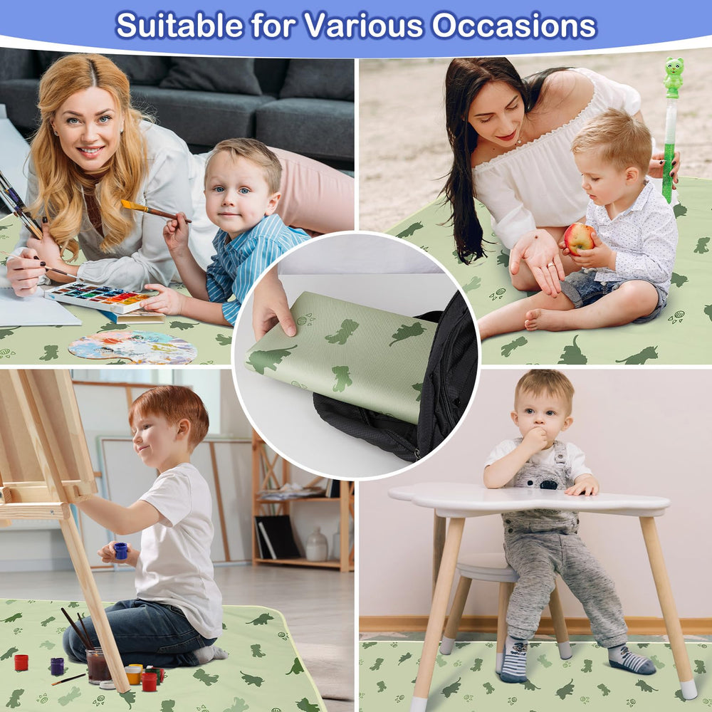 Basumee under-high-chair mat keeps floors clean during messy meals.