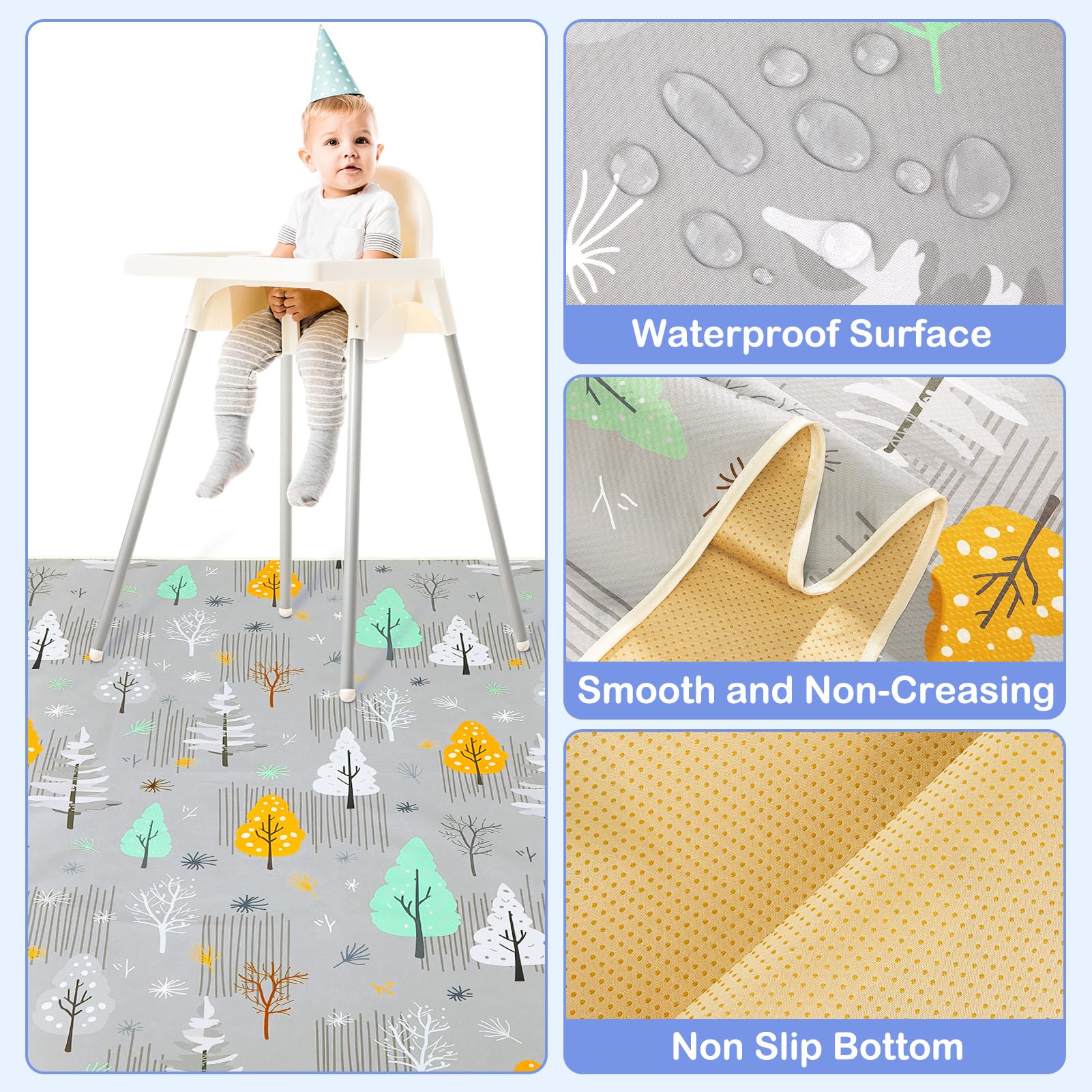 Basumee Foldable high chair mat ready for travel and outdoor use