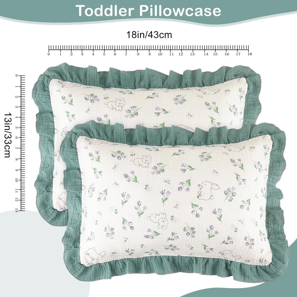 Basumee green bunny pillowcase two-pack brightens nursery decor and protects pillows.