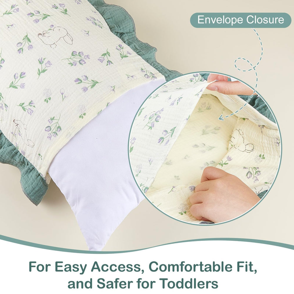 Basumee green bunny pillowcase ideal for travel use, compact and washable.