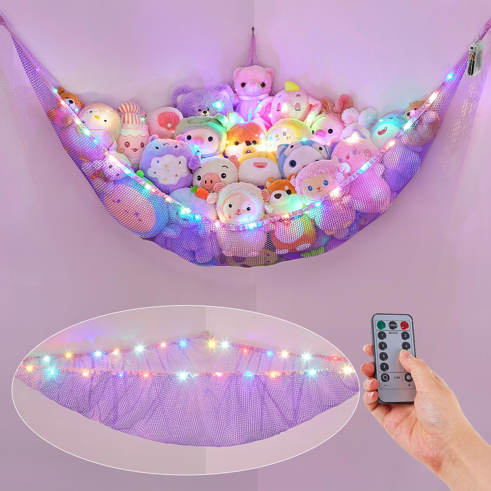 Basumee hammock remote-control showcases toy organization with adjustable lighting and easy access