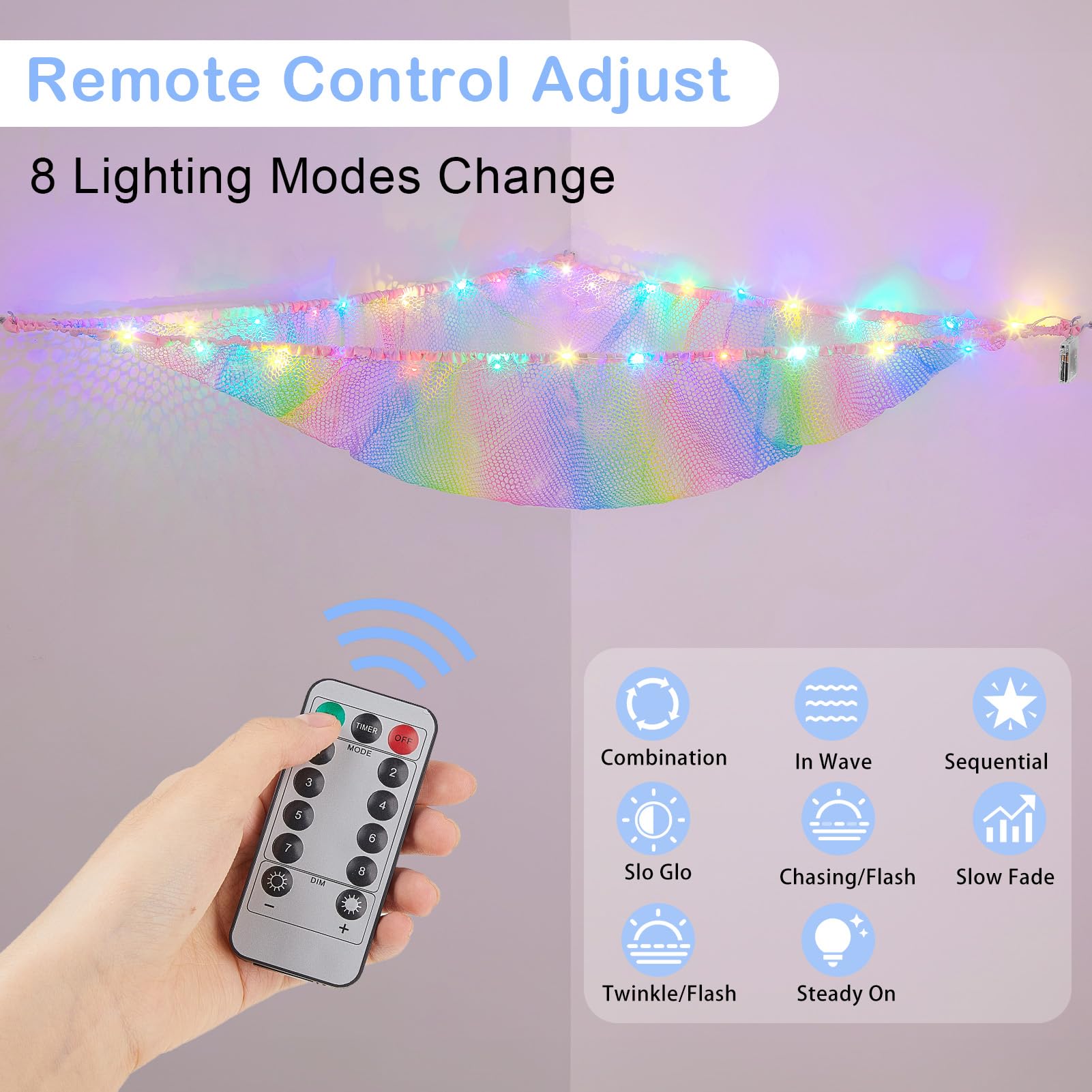 Basumee LED light hammock with remote control offers soft night lighting.