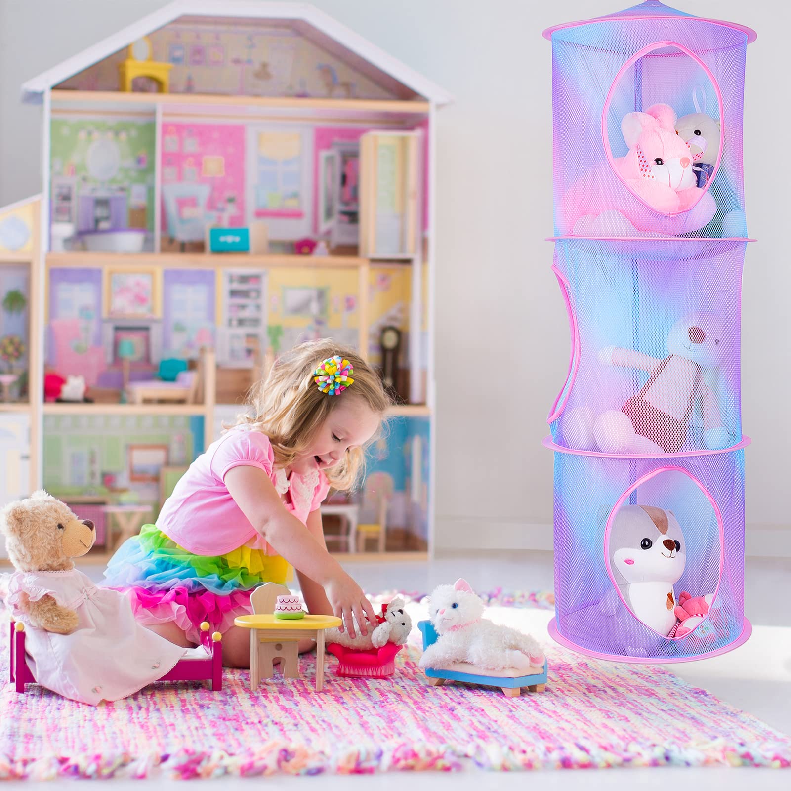 Basumee mesh-toy-bin-visible-access supports quick toy finds during cleanup.