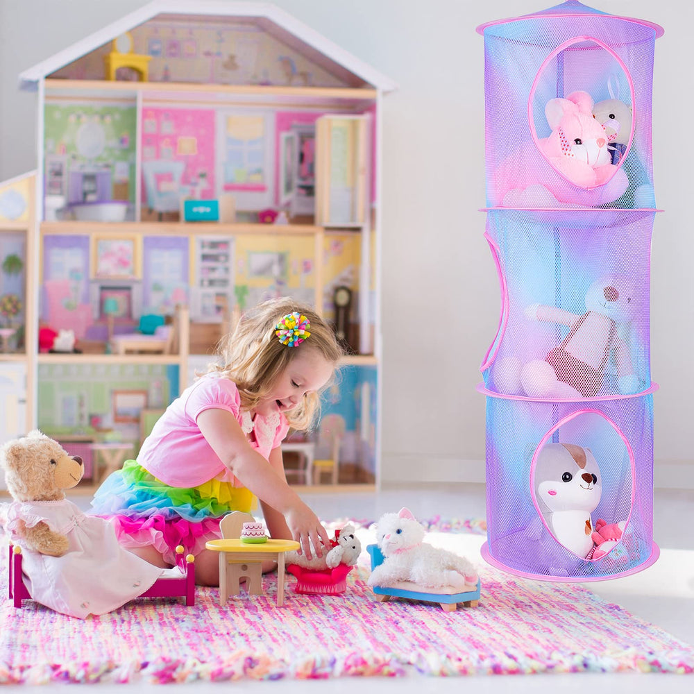 Basumee mesh-toy-bin-visible-access supports quick toy finds during cleanup.