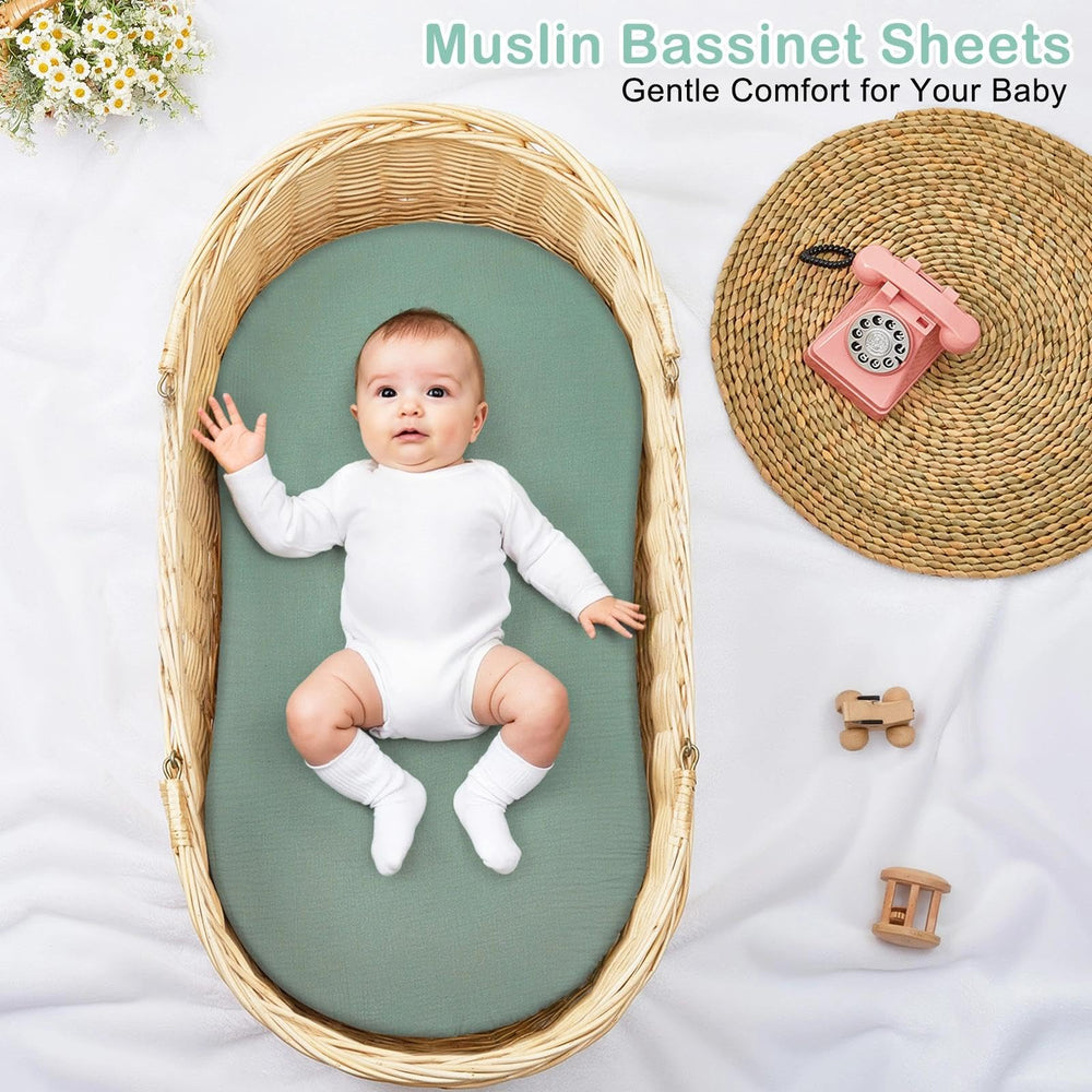 Basumee 2-pack muslin bassinet sheets keep a clean spare on hand