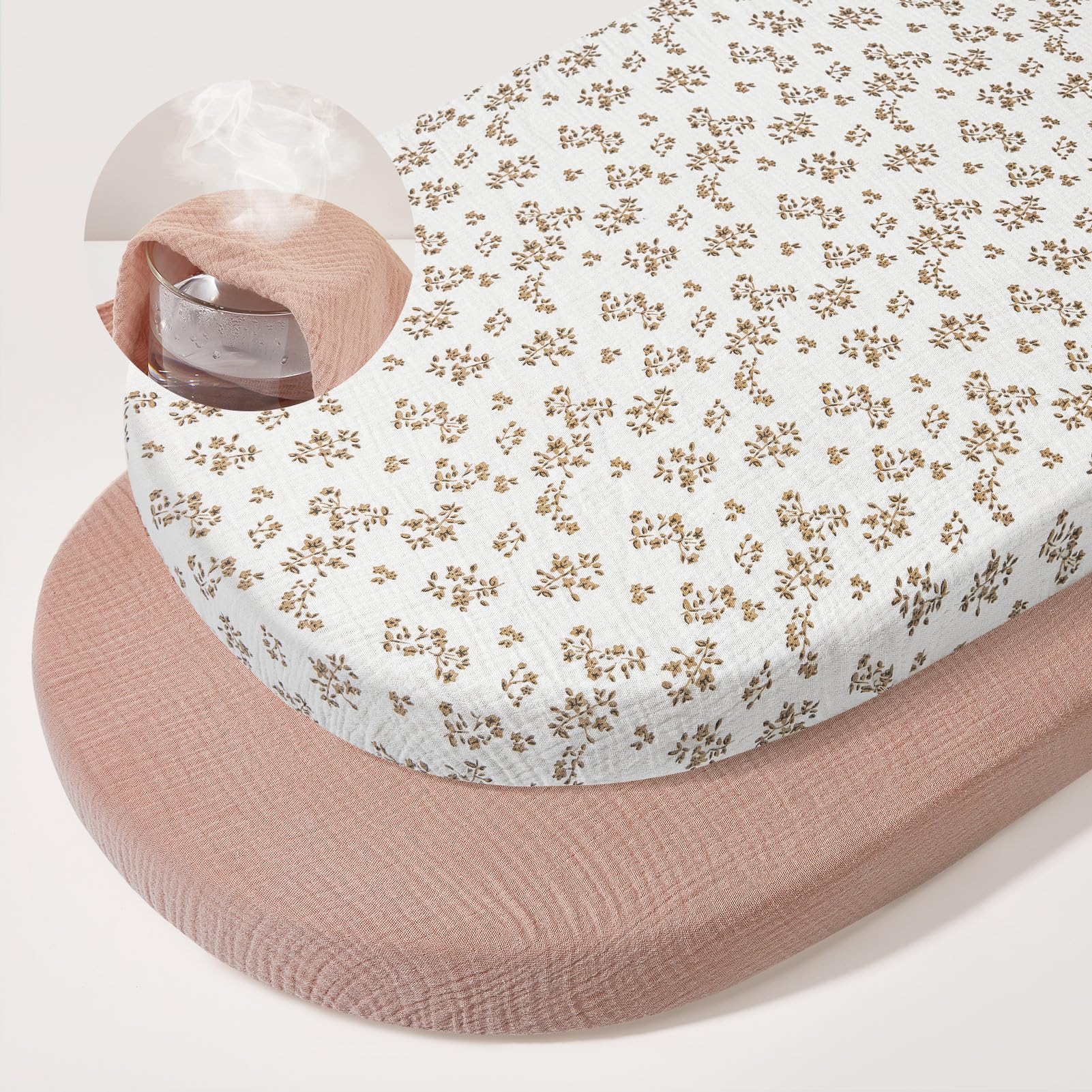 Basumee muslin bassinet sheet breathable fabric for newborn comfort and skin gentle sleep.