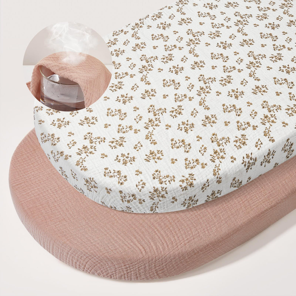 Basumee muslin bassinet sheet breathable fabric for newborn comfort and skin gentle sleep.