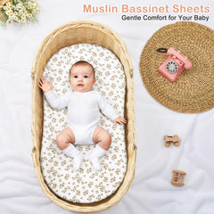 Basumee muslin bassinet sheet with unique pattern complements nursery decor.