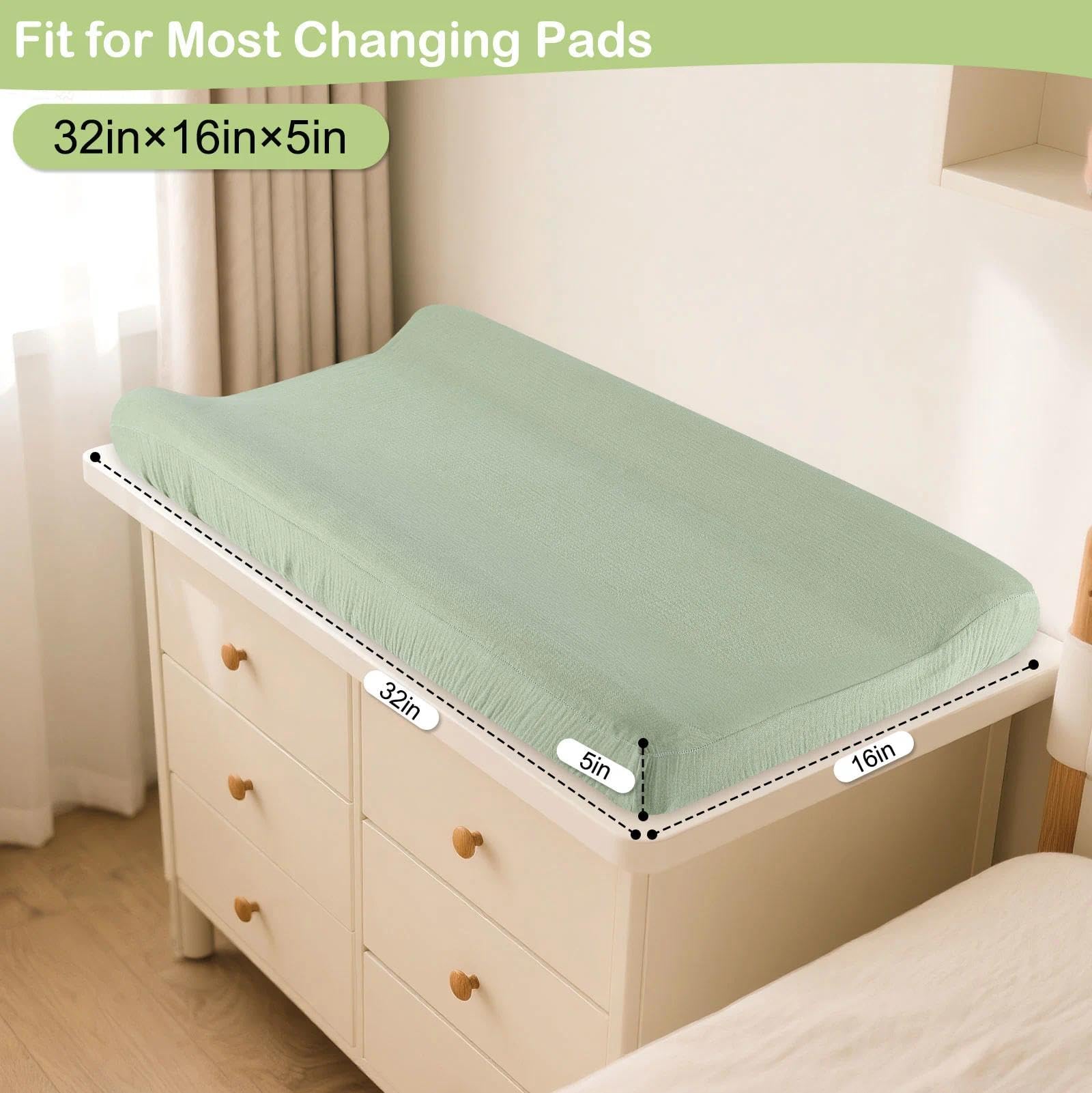 Basumee Muslin Changing Pad Cover keeps nursery surfaces clean and matching with boy/girl decor.