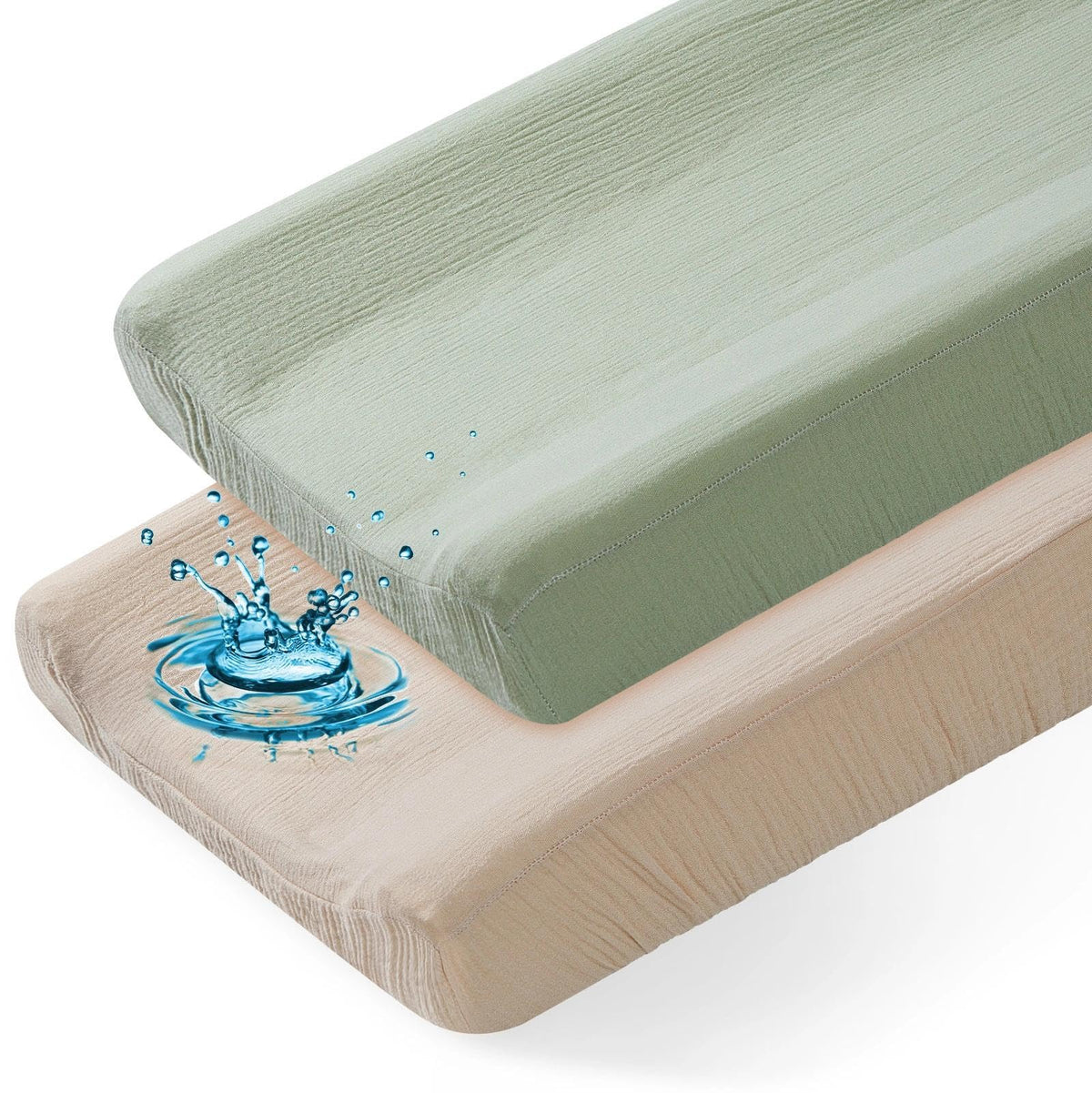 Basumee Muslin Changing Pad Cover waterproof top layer keeps baby dry during diaper changes.