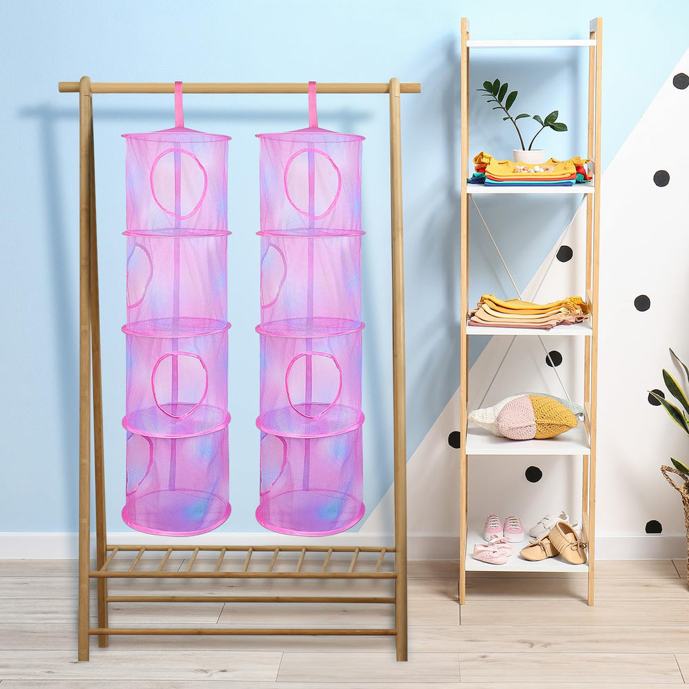 Basumee plush storage hammock close-up shows mesh design for quick visibility.