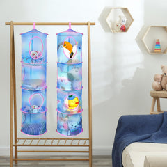 Basumee plushie storage net mesh with clear compartments for easy visibility.