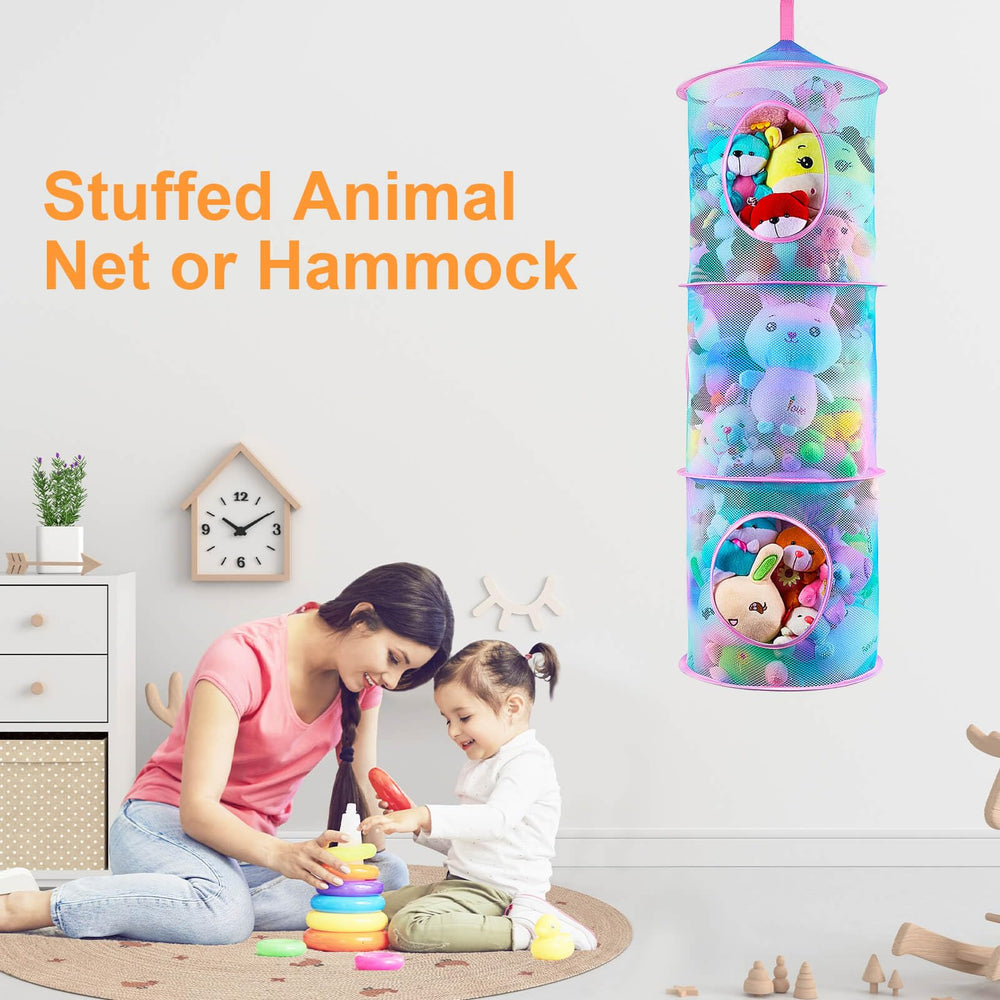 Basumee plushies organizer shown in closet or hallway for clutter-free routines.