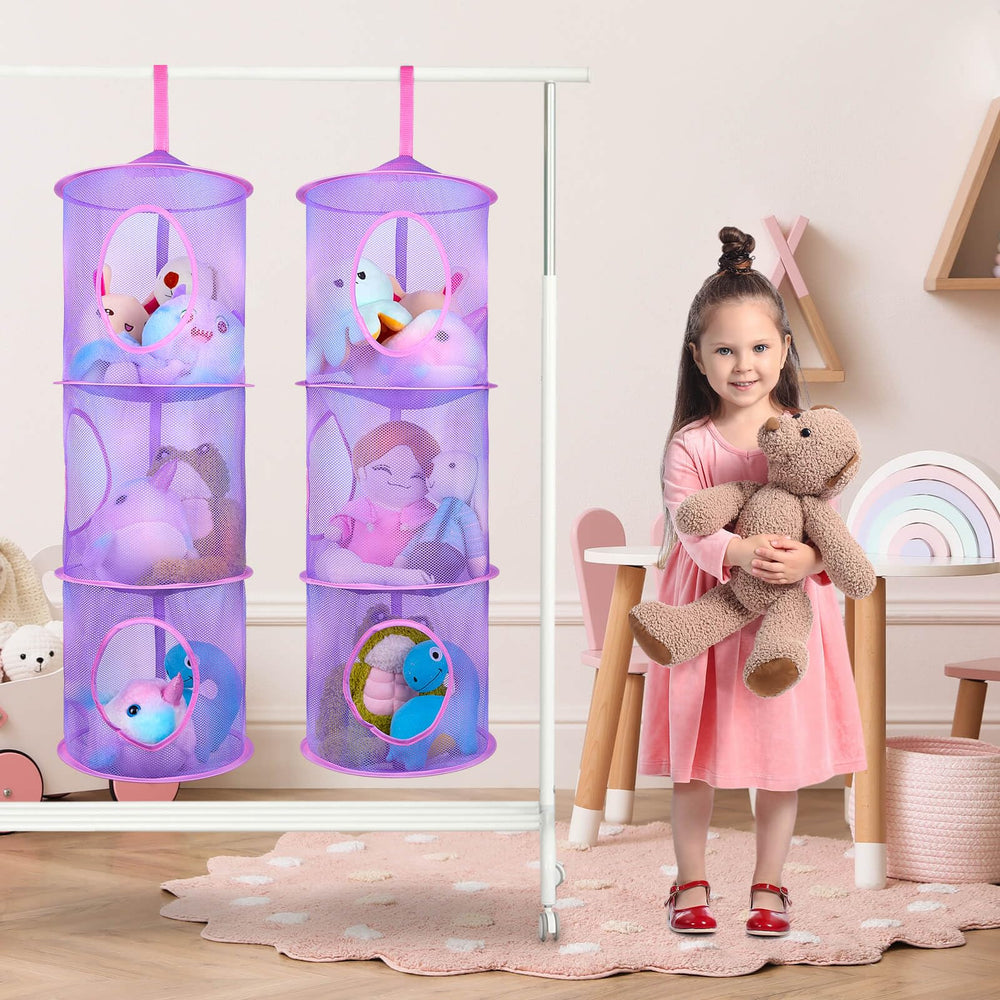 Basumee plushies storage mesh hammock 3-tier offers breathable compartments for easy access.
